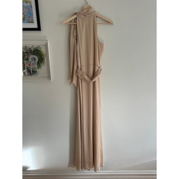 SACHIN & BABI Kayla Champagne Tie Neck Maxi Crinkle Dress Size 6 - Picture 6 of 8